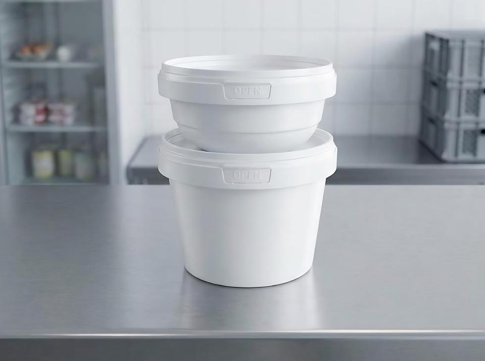 385 ml and 550 ml containers stacked: the rims match, only the height differs